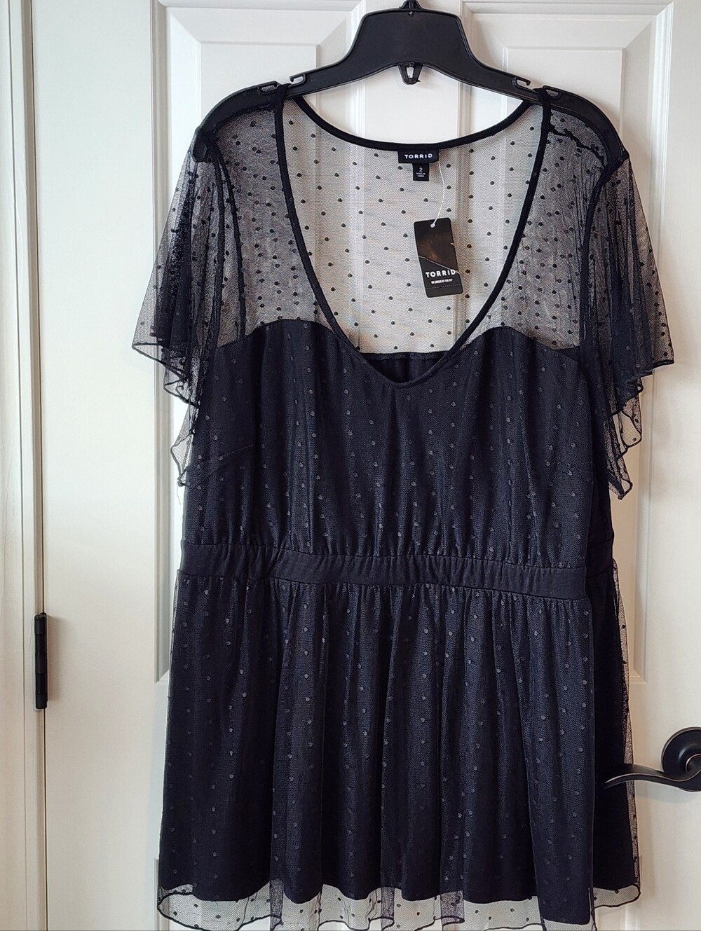 New With Tags Torrid Black Polka Dot Sheer Mesh Babydoll Top Plus Size 2